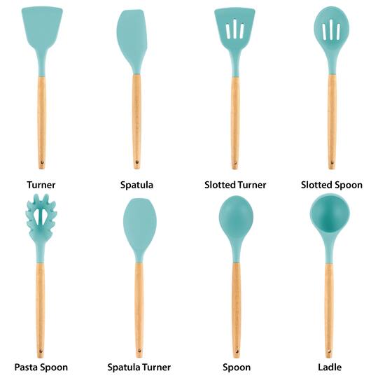 MegaChef Light Teal Silicone & Wood Cooking Utensils Set, 9ct.